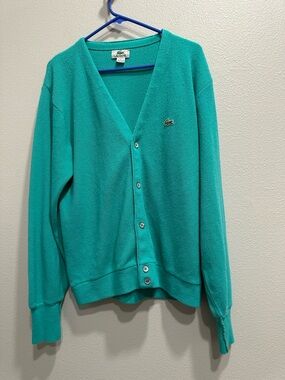 VTG Lacoste Turquoise Button-Up Cardigan,large,preppy,men’s